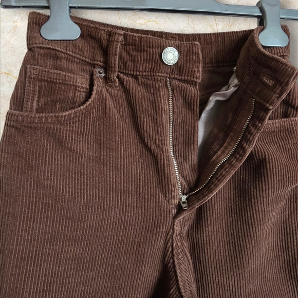 ZARA Women's Brown High Waist Straight Leg Corduroy Pants - Picture 9 of 16